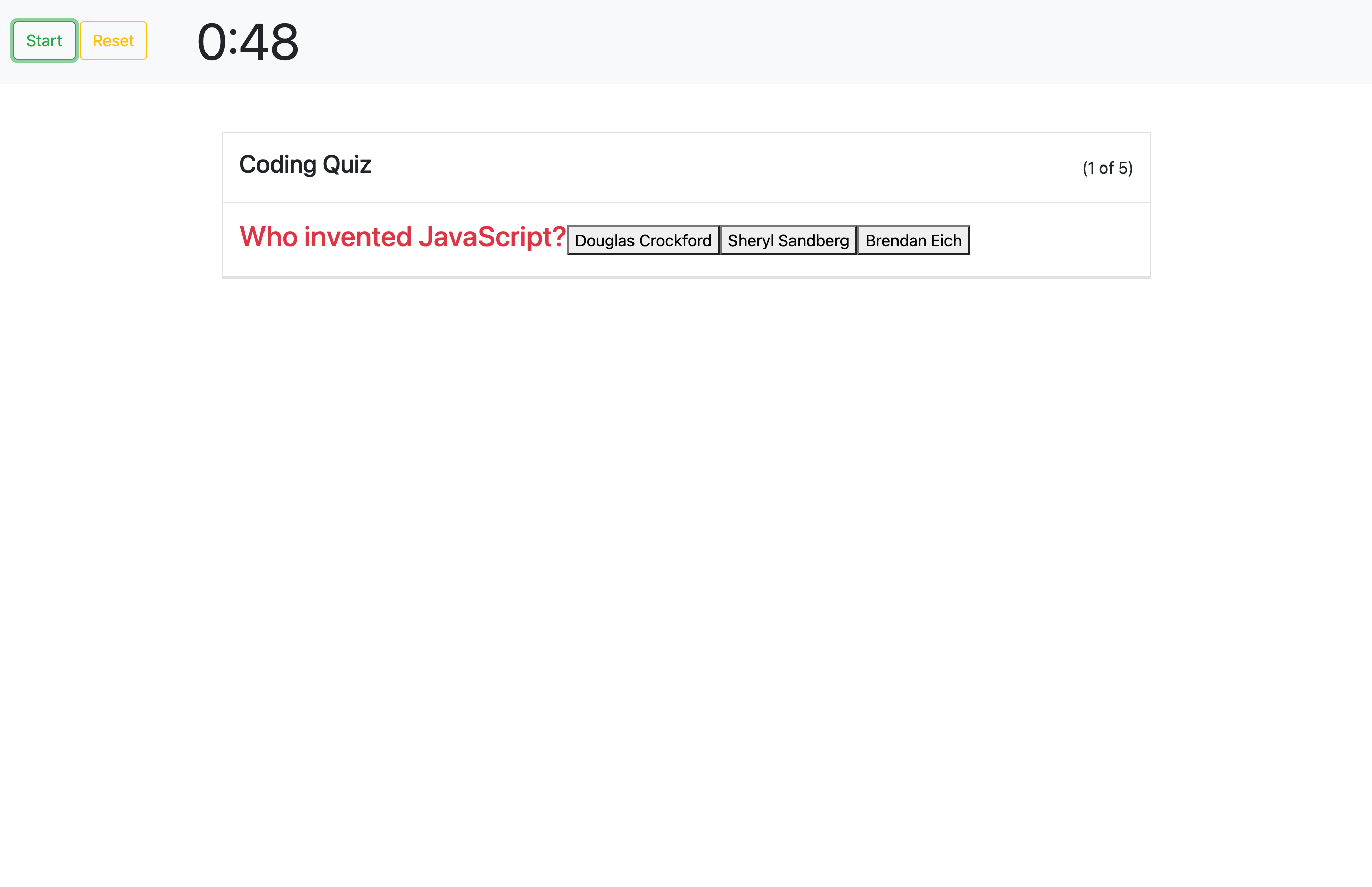 Coding Quiz Webpage