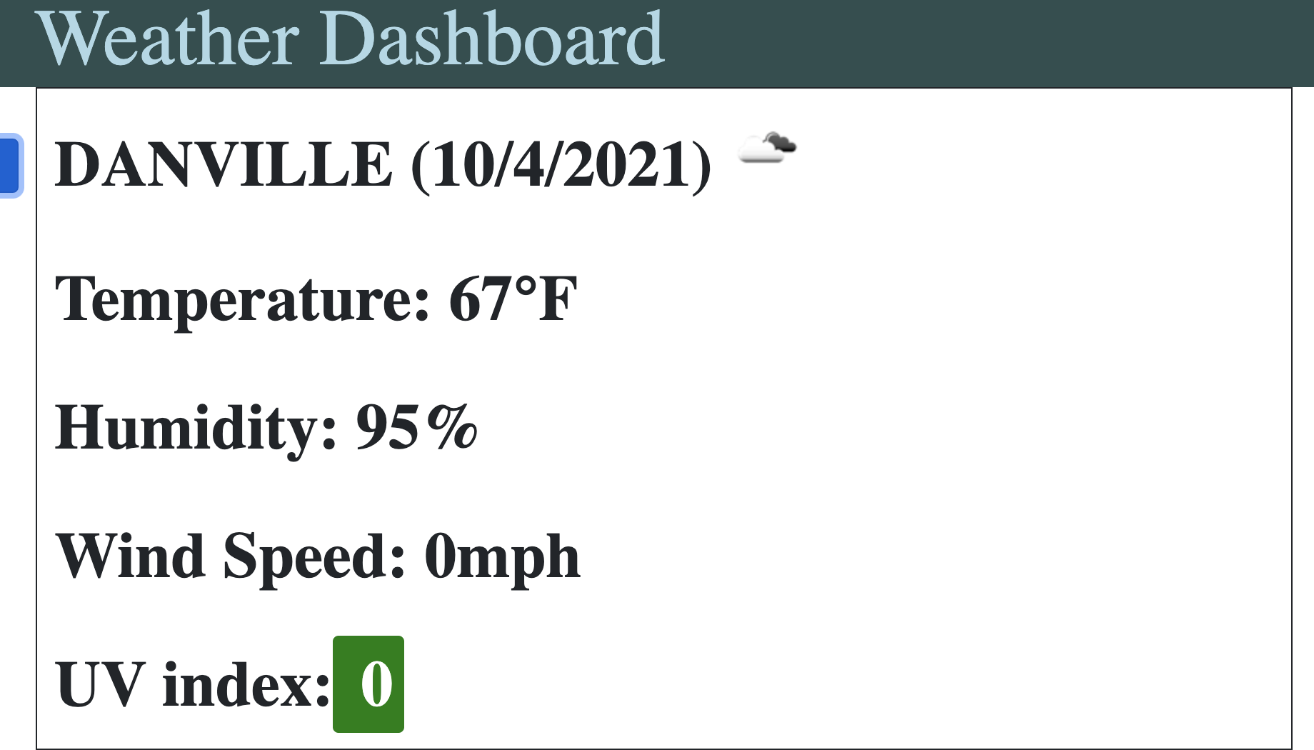 Weather Dashboard Webpage